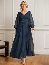 A-line V-Neck Ankle-Length Chiffon Mother of the Bride Dress With Cascading Ruffles Beading Sequins